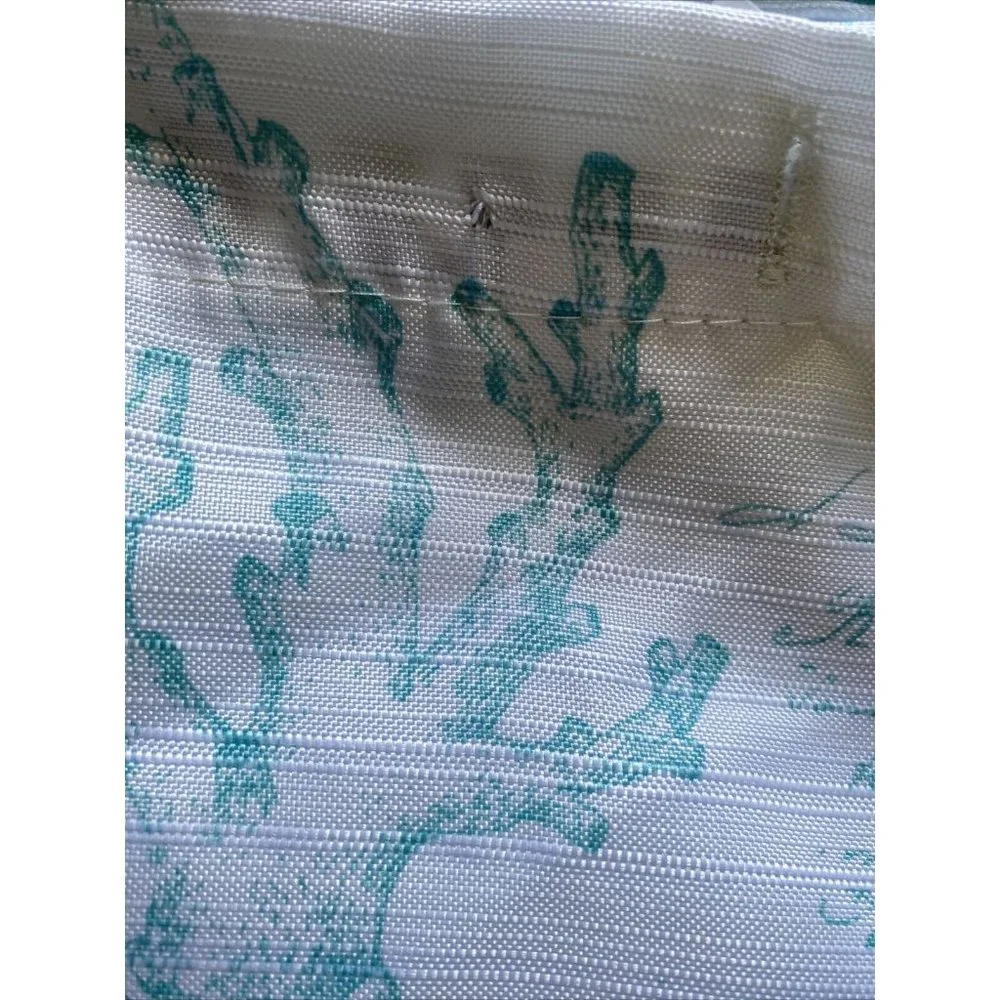 Shower Curtain & Hooks Beach Life Seaside Starfish Sea Shells Fabric Teal White